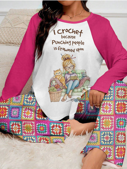 Crochet Lover Raglan Lounge Pajamas I Crochet Because Punching People Is Frowned Upon