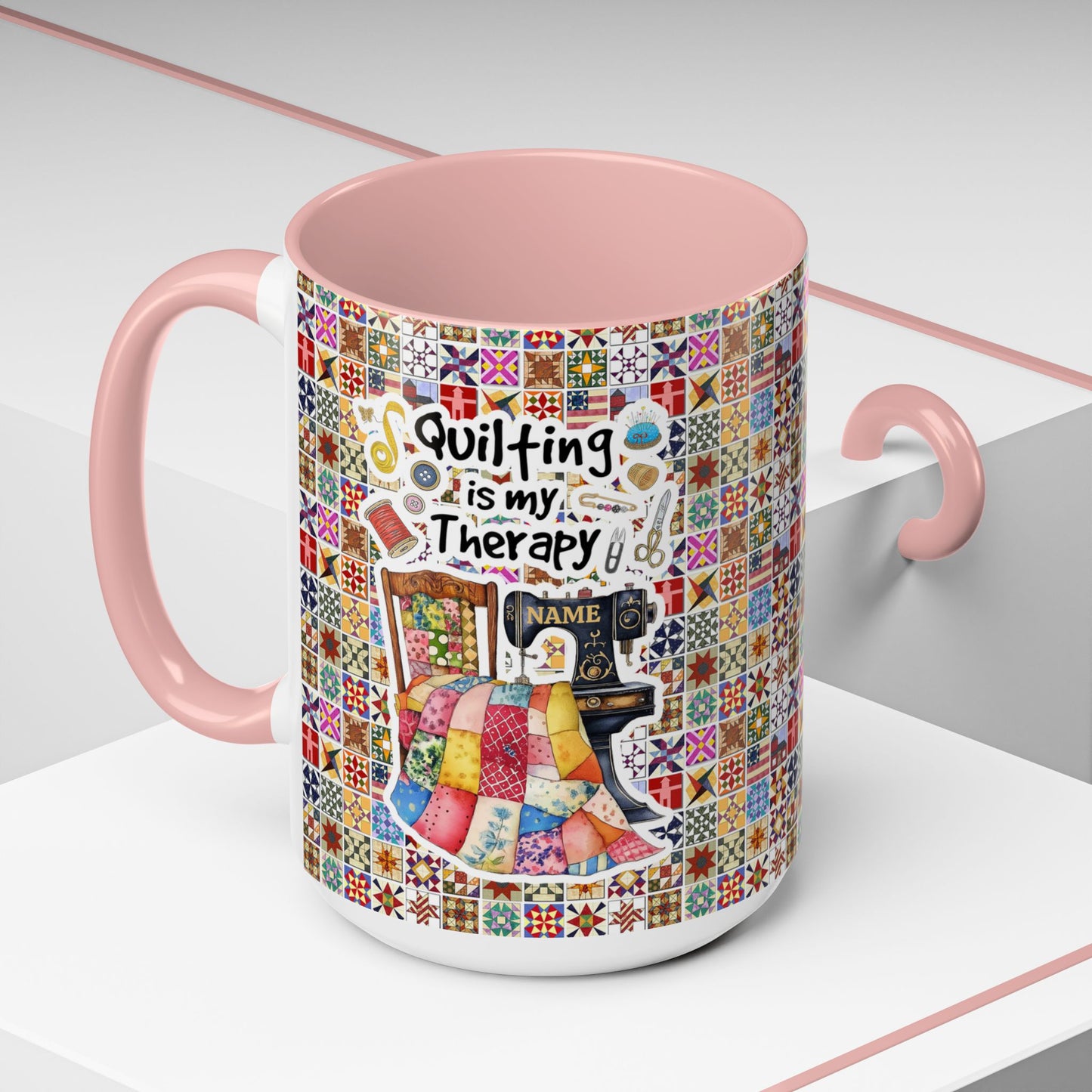 Quilting Lover Accent Mug Quilting Is My Therapy Personalized