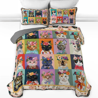 Cat Quilted Blanket Floral Cat Fantasy