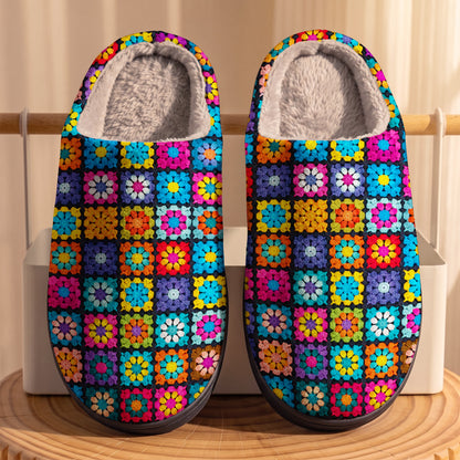 Crochet Lover Fleece Lined Slippers Granny Square