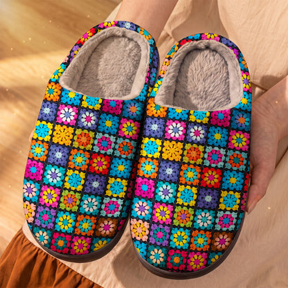 Crochet Lover Fleece Lined Slippers Granny Square