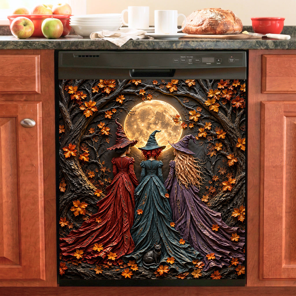 Halloween Magnetic Dishwasher Cover Witches Under the Harvest Moon