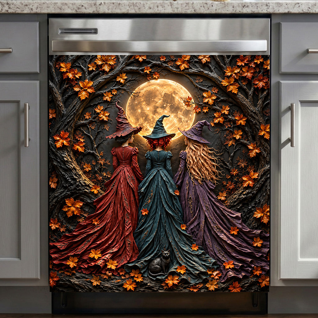 Halloween Magnetic Dishwasher Cover Witches Under the Harvest Moon