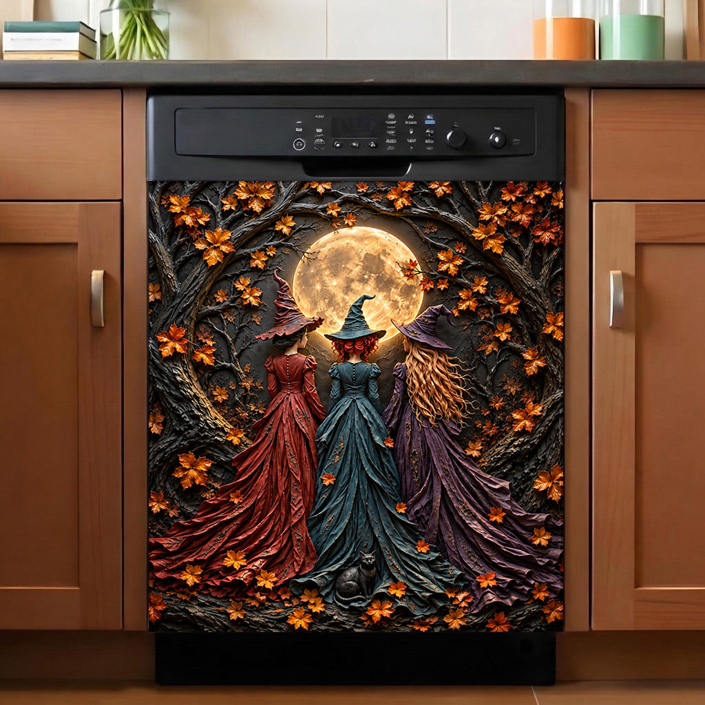 Halloween Magnetic Dishwasher Cover Witches Under the Harvest Moon
