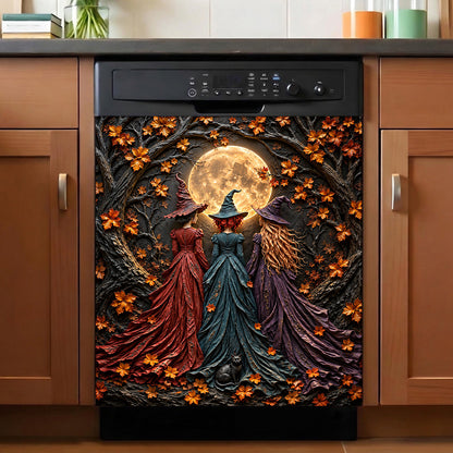 Halloween Magnetic Dishwasher Cover Witches Under the Harvest Moon