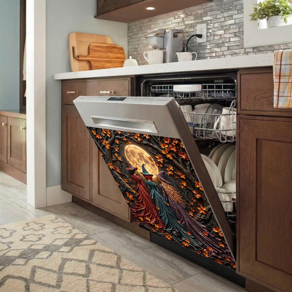 Halloween Magnetic Dishwasher Cover Witches Under the Harvest Moon