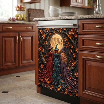 Halloween Magnetic Dishwasher Cover Witches Under the Harvest Moon