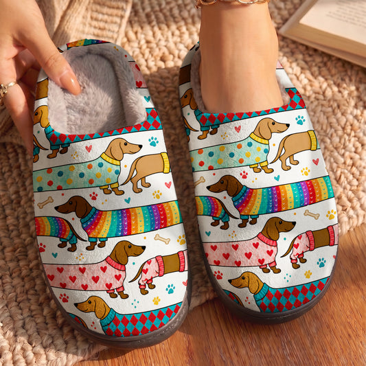 Dachshund Fleece Lined Slippers Happy Long Dachshunds