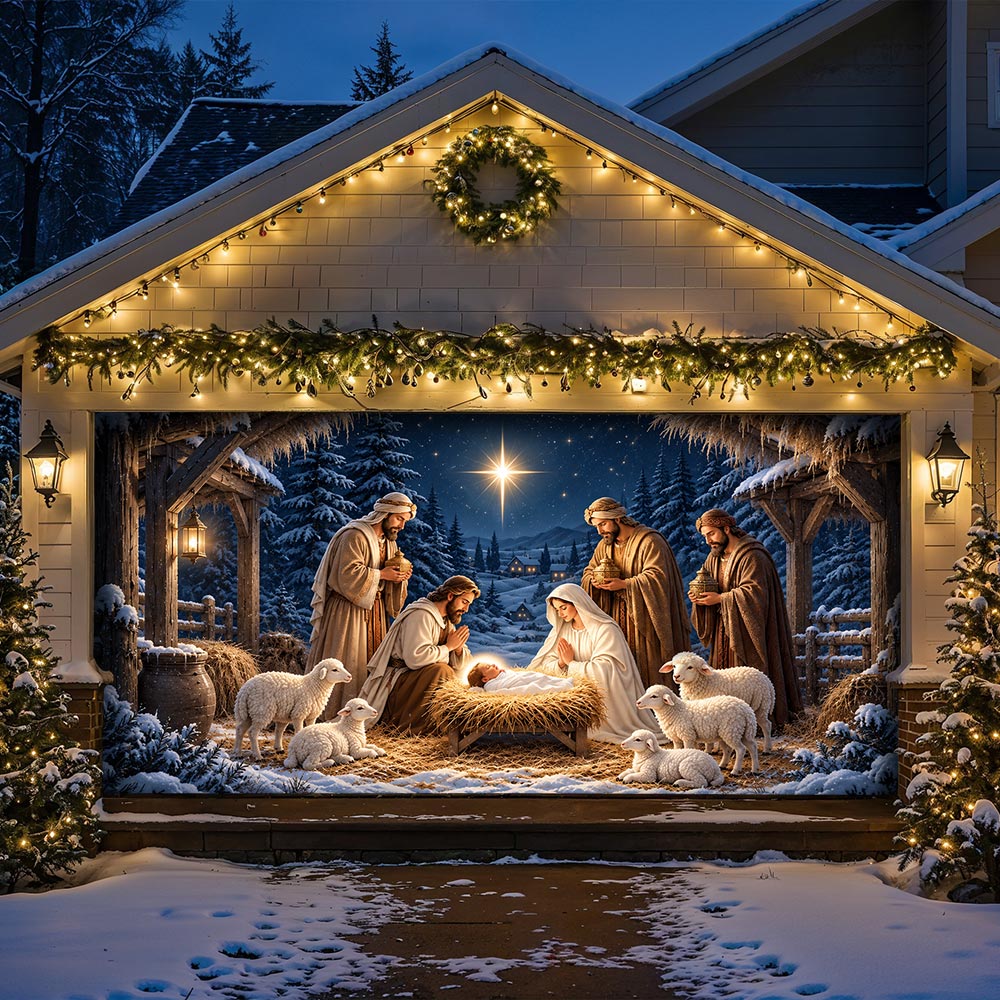 God Garage Door Banner Decoration – Holy Night in Bethlehem