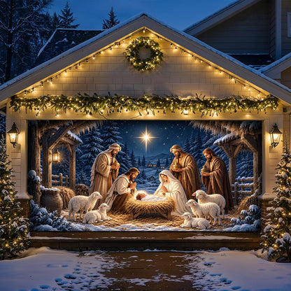 God Garage Door Banner Decoration – Holy Night in Bethlehem