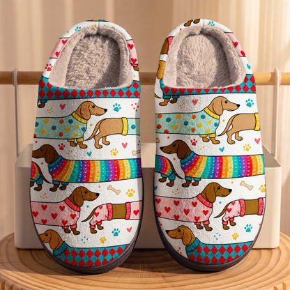 Dachshund Fleece Lined Slippers Happy Long Dachshunds