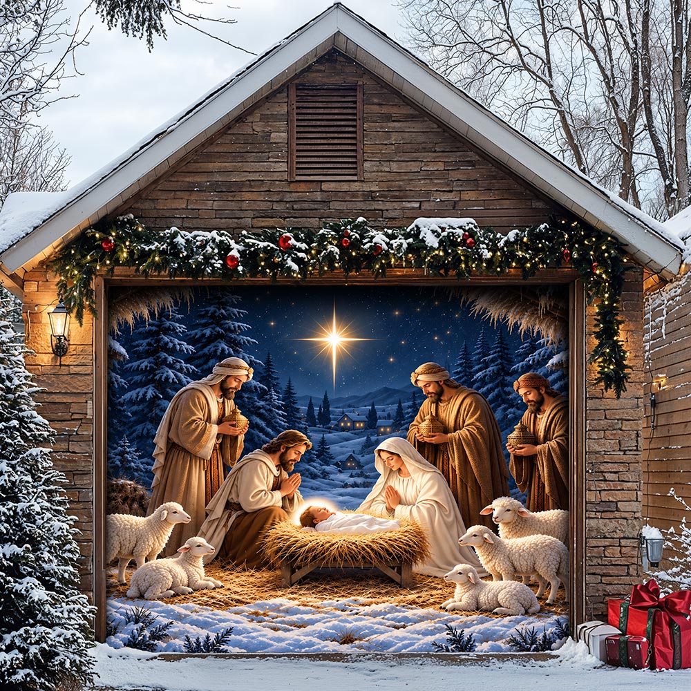 God Garage Door Banner Decoration – Holy Night in Bethlehem