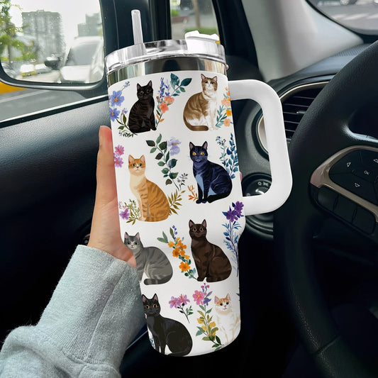 Charming Floral Cats 40 oz Tumbler
