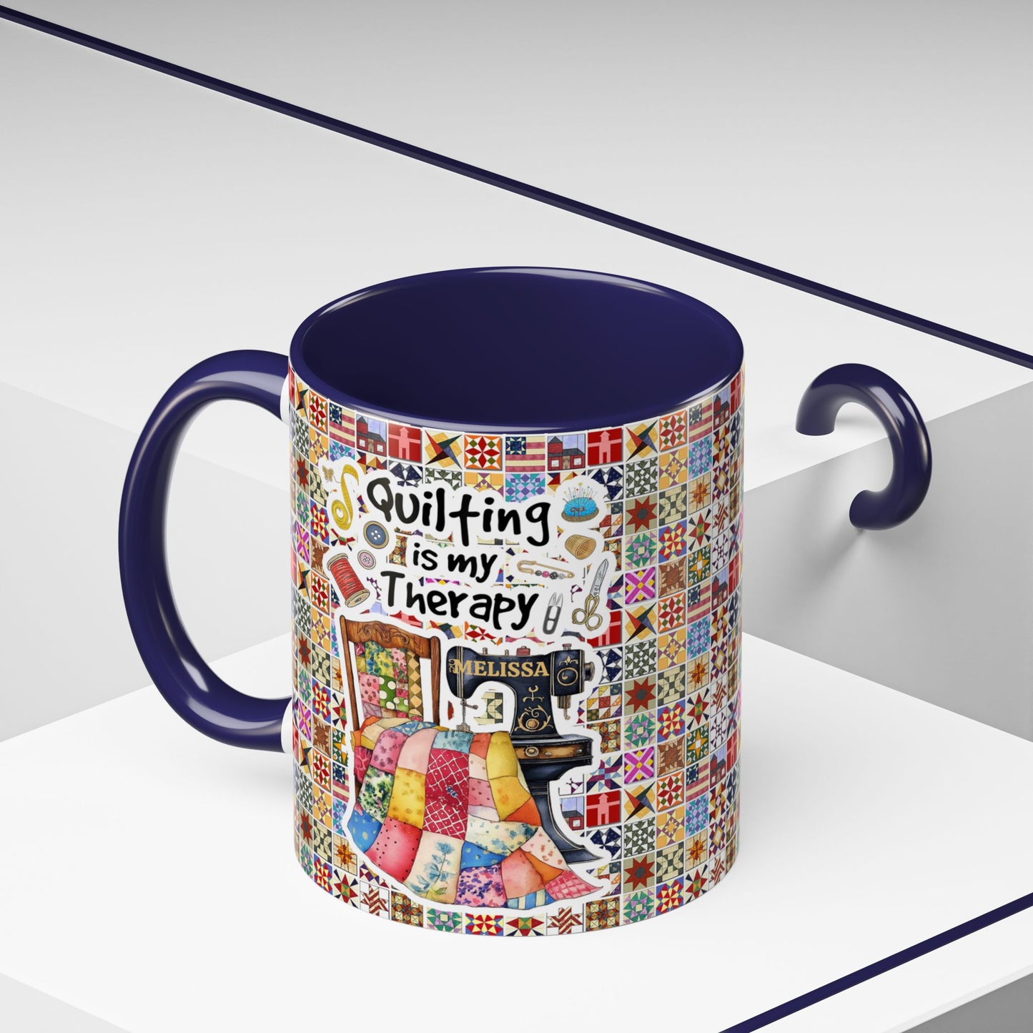 Quilting Lover Accent Mug Quilting Is My Therapy Personalized