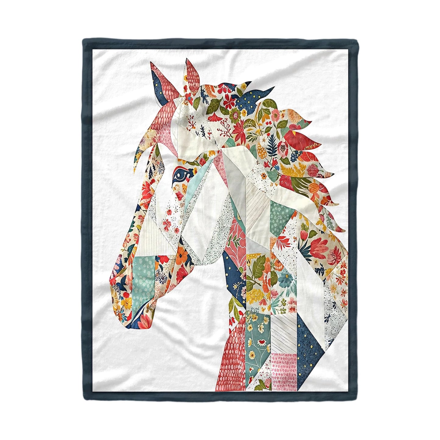 Horse Fleece Blanket Charming Floral Horse