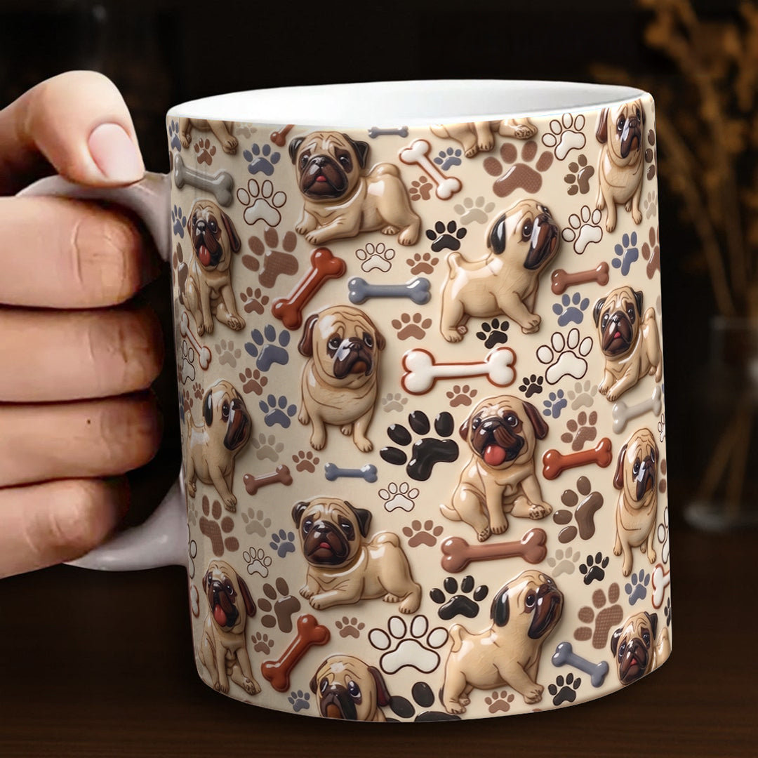 Pug 11Oz Mug Puffy Pug & Paw Print