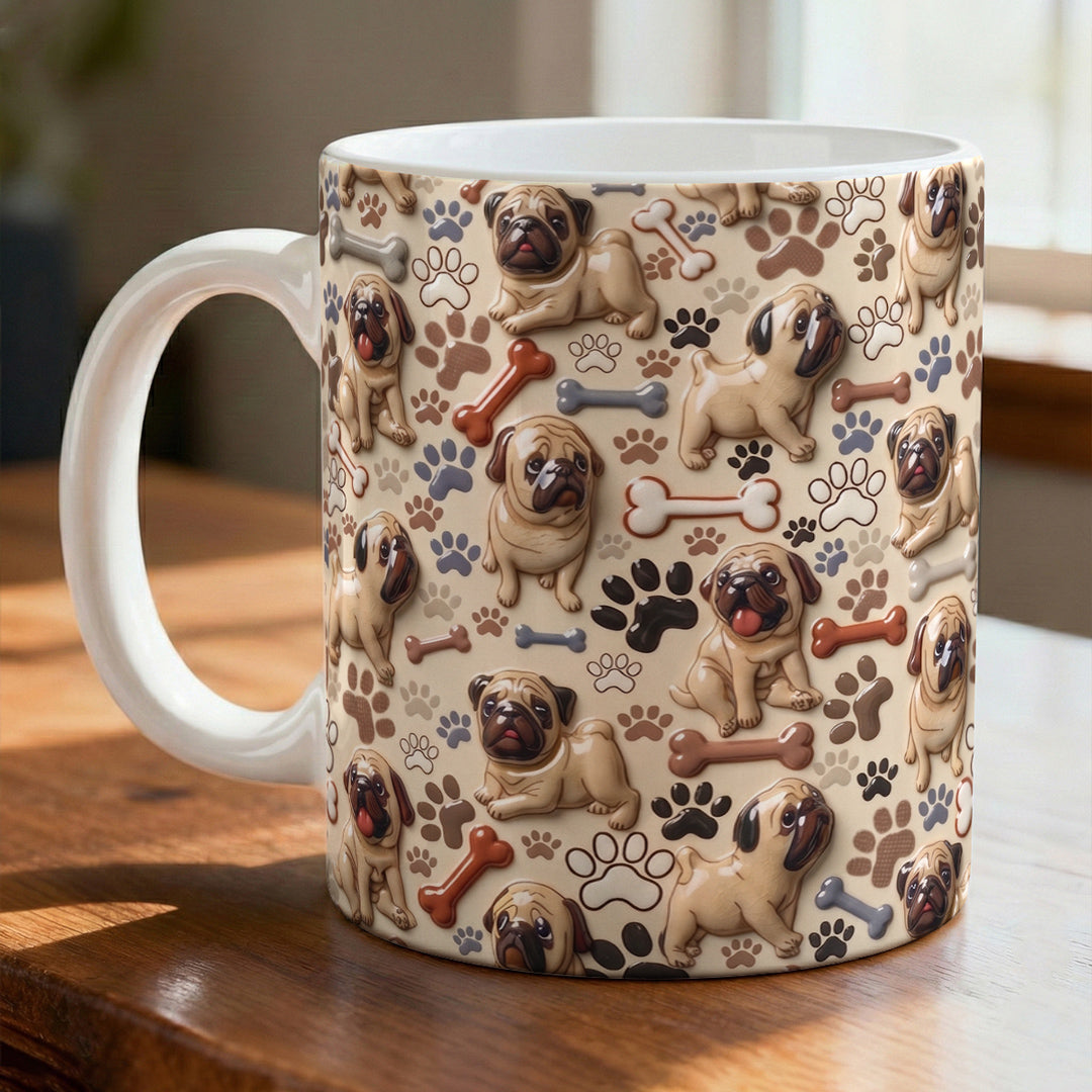 Pug 11Oz Mug Puffy Pug & Paw Print