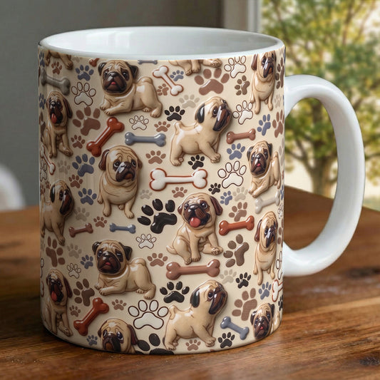 Pug 11Oz Mug Puffy Pug & Paw Print