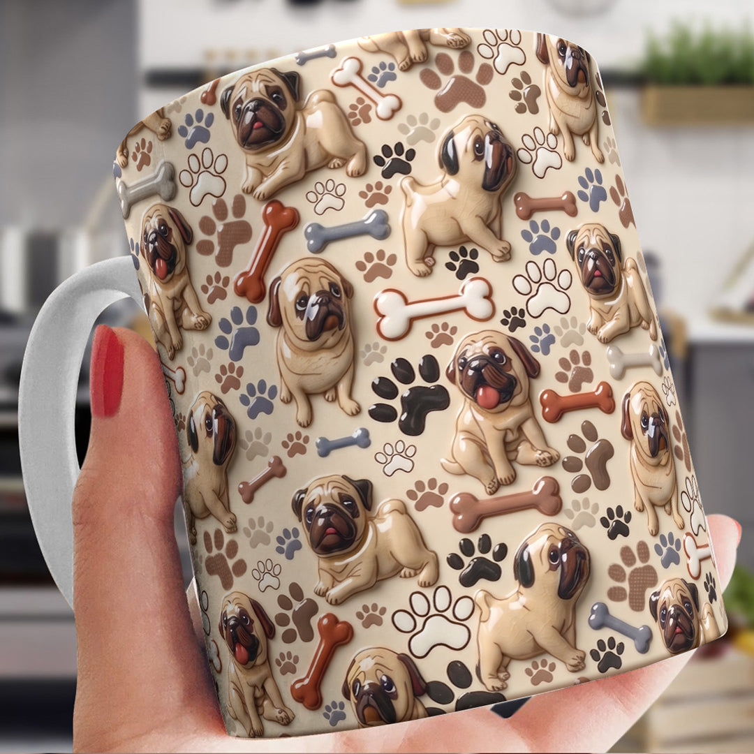Pug 11Oz Mug Puffy Pug & Paw Print