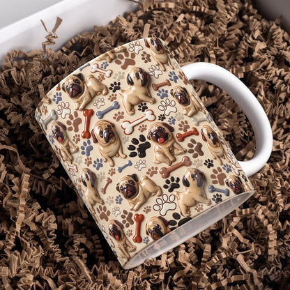 Pug 11Oz Mug Puffy Pug & Paw Print
