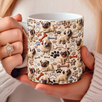 Pug 11Oz Mug Puffy Pug & Paw Print