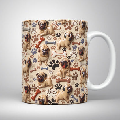 Pug 11Oz Mug Puffy Pug & Paw Print