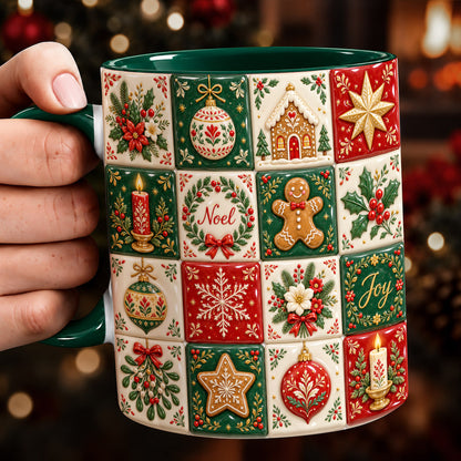 Christmas Ceramic Mug Vintage Christmas Patchwork