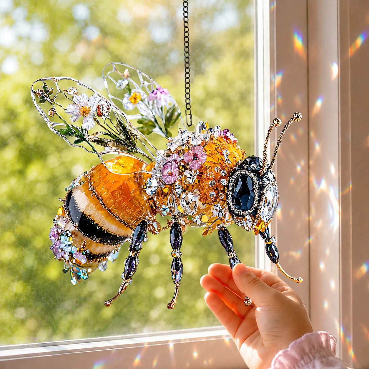 Jeweled Honeybee Garden Acrylic Suncatcher