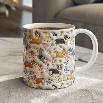 Corgi Ceramic Mug Happy Field Flowers