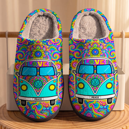 Hippie Fleece Lined Slippers Groovy Peace Ride