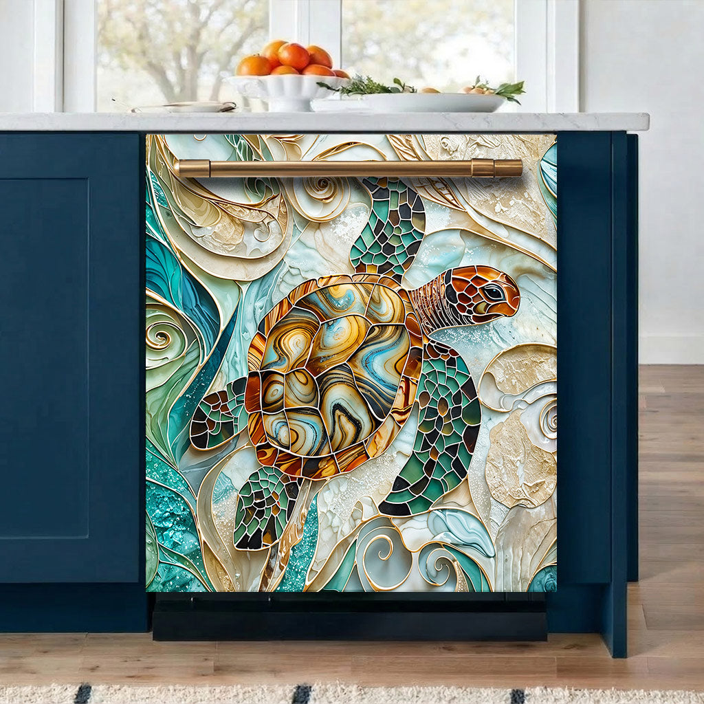 Sea Turtle Magnetic Dishwasher Cover Ocean Mosaic Sea Turtle