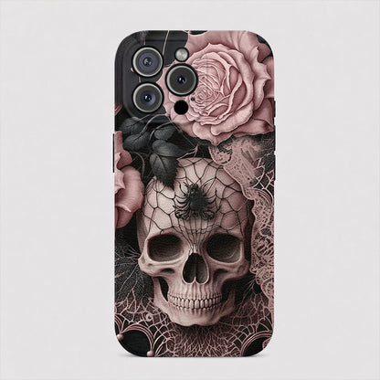Skull Leather Phone Case Rose Beneath the Web
