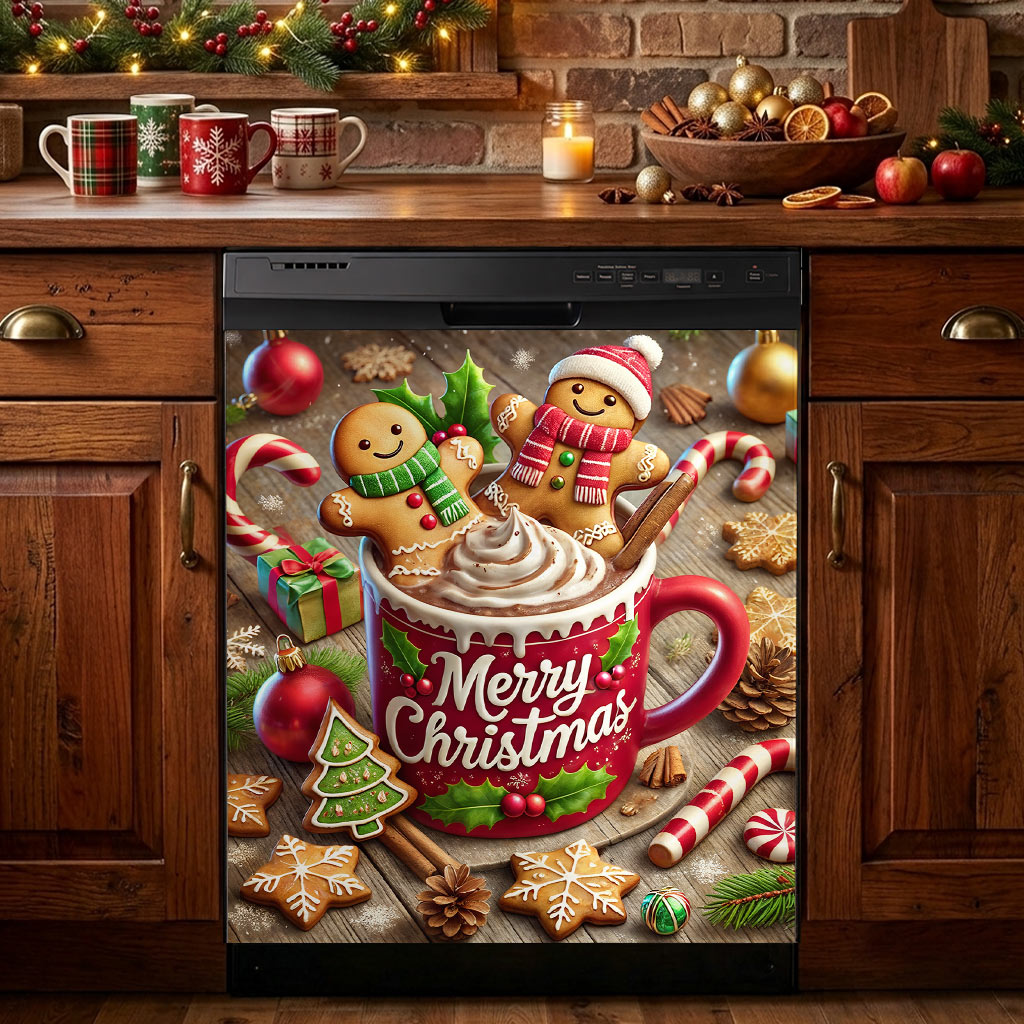 Christmas Magnetic Dishwasher Cover Gingerbread Christmas Cocoa Cheer