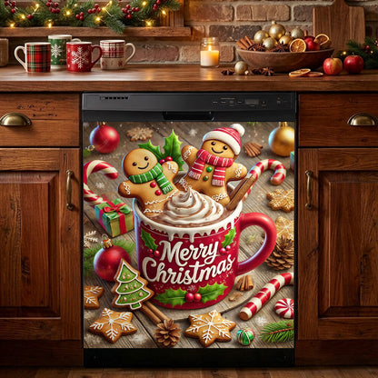 Christmas Magnetic Dishwasher Cover Gingerbread Christmas Cocoa Cheer