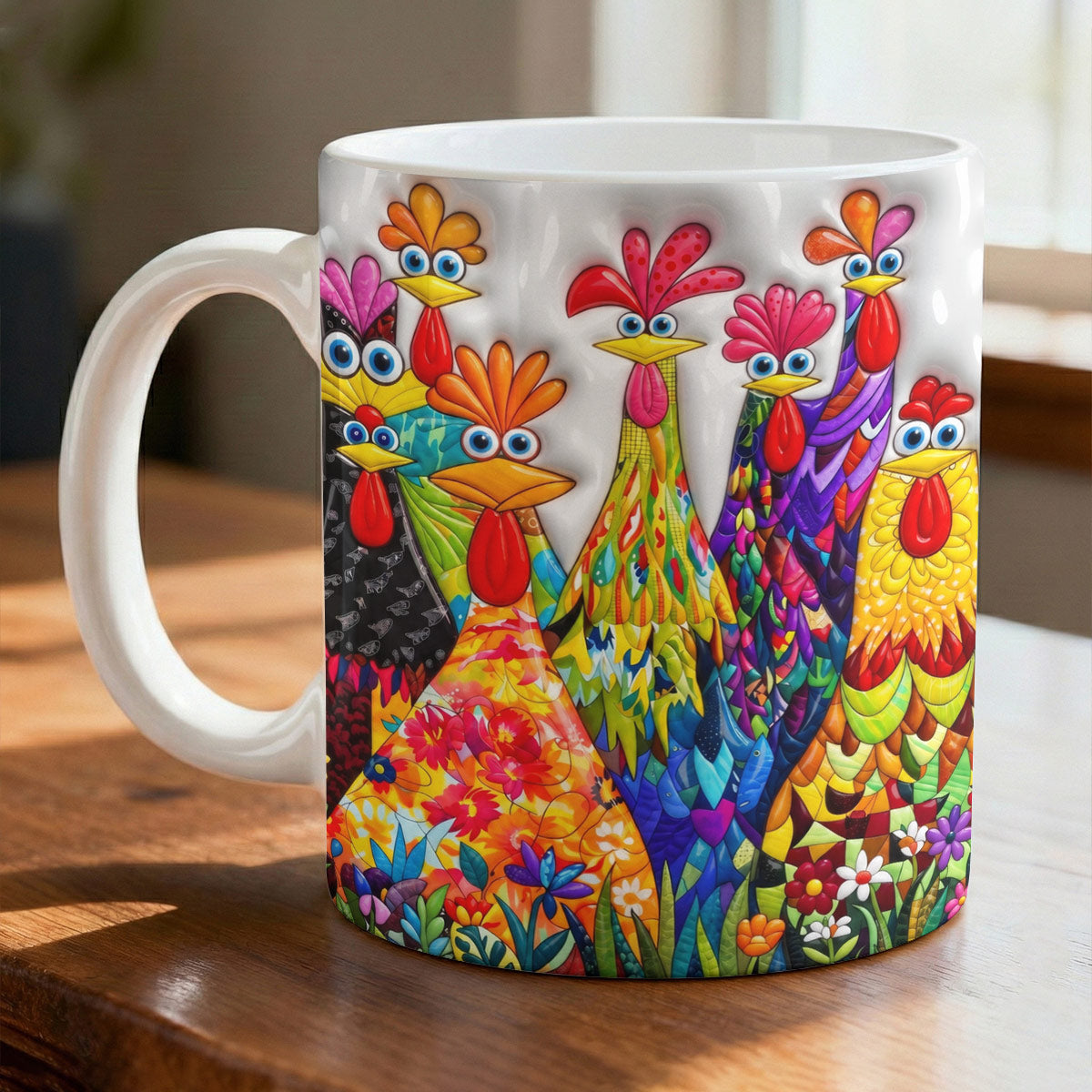 Chicken Ceramic Mug Colorful Chickens