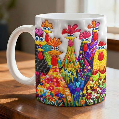 Chicken Ceramic Mug Colorful Chickens