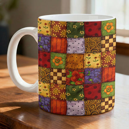 Autumn Quilt Blooms Ceramic Mug