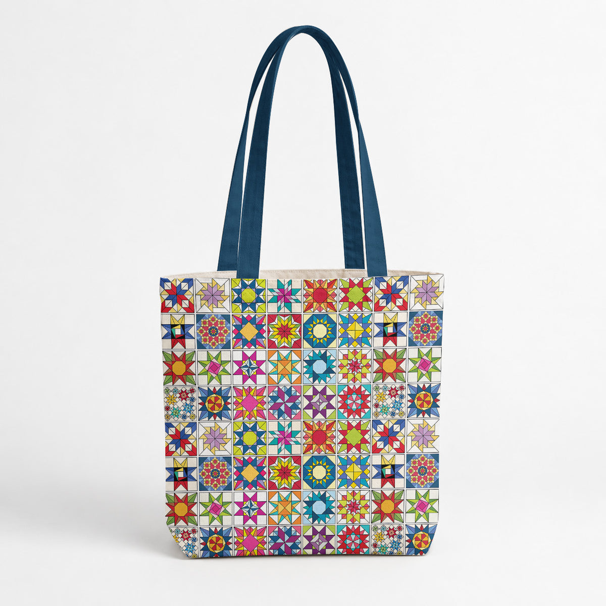 Sewing Lover Canvas Tote Bag Colorful Star Quilt Blocks