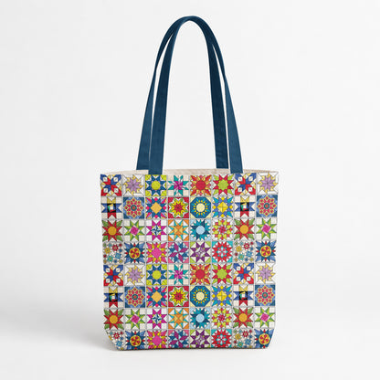 Sewing Lover Canvas Tote Bag Colorful Star Quilt Blocks