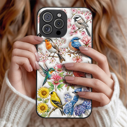 Bird Lovers Phone Case Puffy Spring Birds Blossom Garden