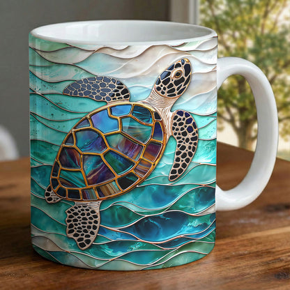 Sea Turtle Ceramic Mug Iridescent Sea Turtle In Turquoise Tides