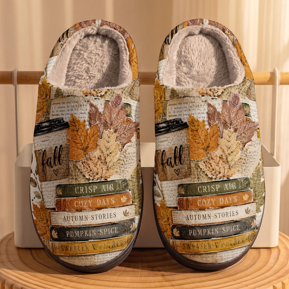 Cozy Autumn Books & Stories Fleece Lined Slippers