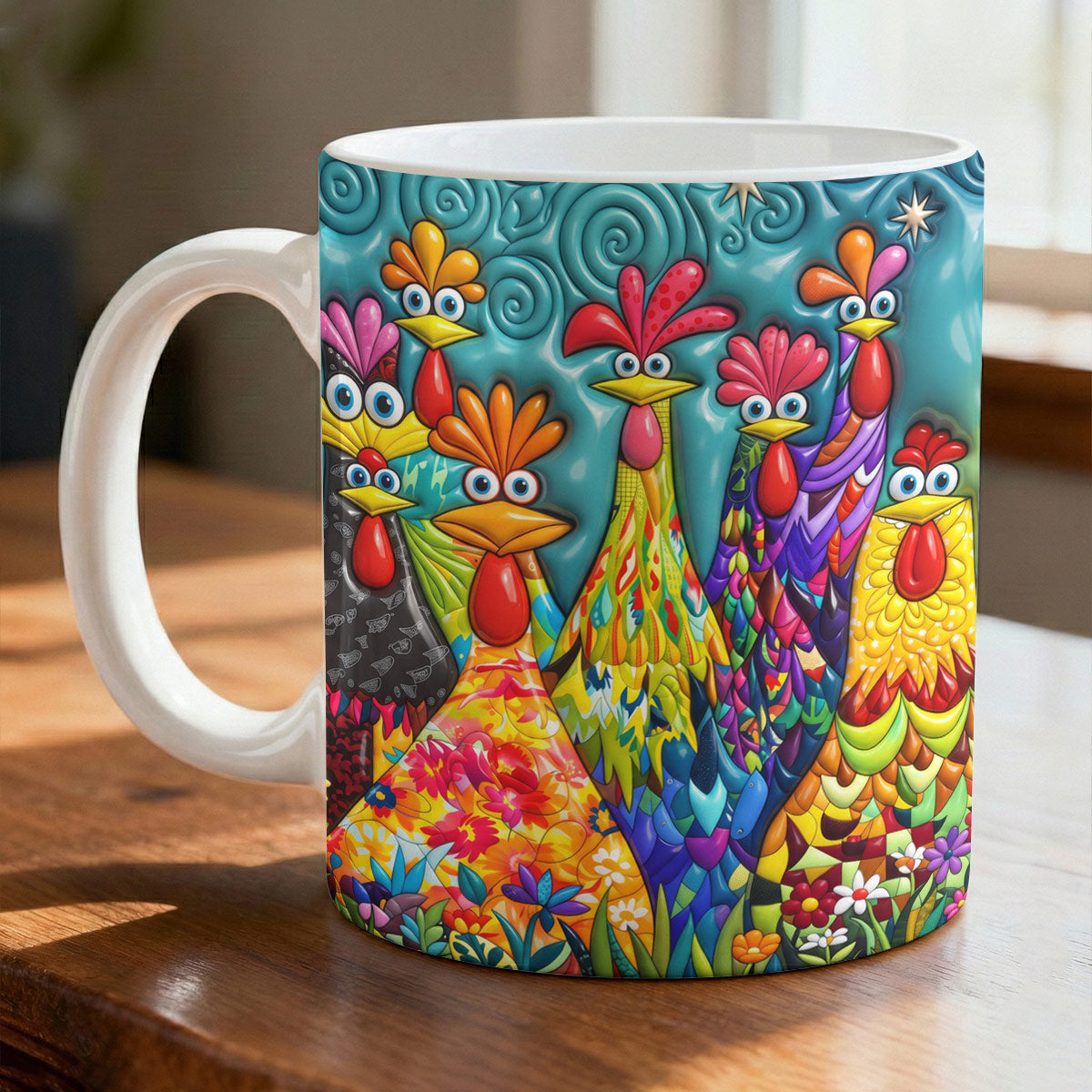 Chicken Ceramic Mug Colorful Chicken Garden