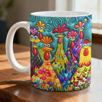 Chicken Ceramic Mug Colorful Chicken Garden