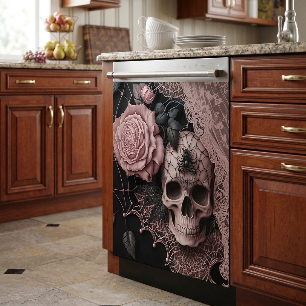 Skull Magnetic Dishwasher Cover Rose Beneath the Web