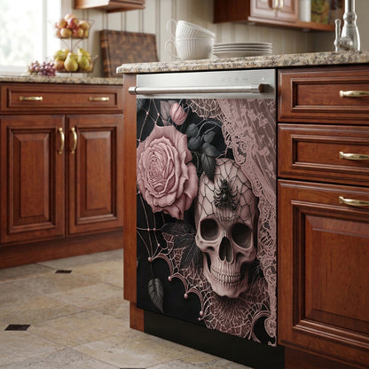 Skull Magnetic Dishwasher Cover Rose Beneath the Web