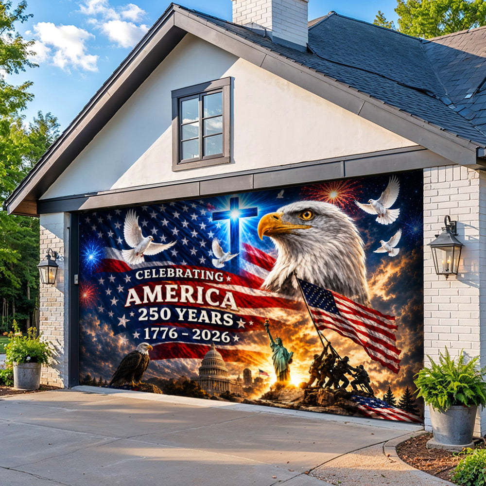 Patriotic Garage Door Banner Decoration - United in Faith and Freedom
