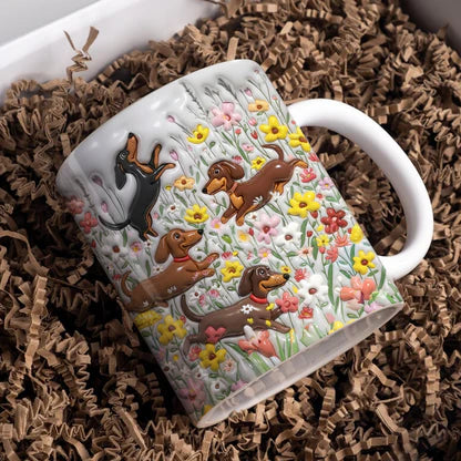 Dachshund 11Oz Mug Dachshunds In Flower Garden
