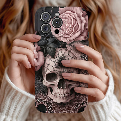 Skull Leather Phone Case Rose Beneath the Web