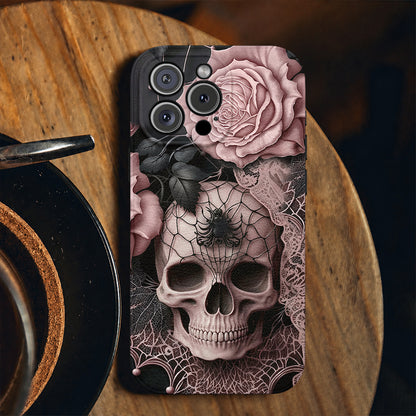 Skull Leather Phone Case Rose Beneath the Web